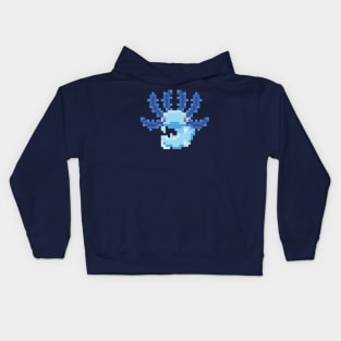 Blue Pixel Axolotl - Cute Retro Animal Design Kids Hoodie